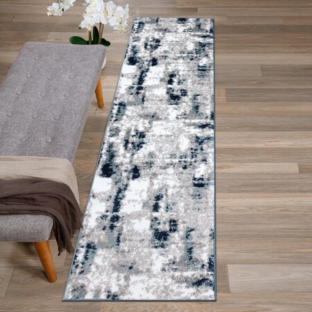 World Rug Gallery Contemporary Abstract Distressed Runner Rug 2' x 7' Blue 915BLUE2X7